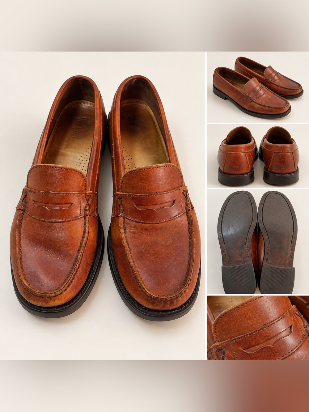G.H. Bass & Co Brown Leather Penny Loafers Classic Preppy Dress Shoes